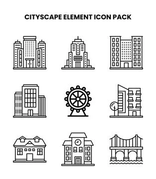 Cityscape Element Line UI Icons Pack Stock Illustration