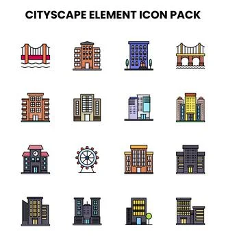 Cityscape Element Lineal Color Bundle Icons Pack Stock Illustration