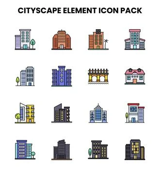 Cityscape Element Lineal Color Graphics Icons Pack Stock Illustration