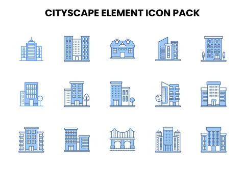 Cityscape Element Two Colour Collection Icons Pack Stock Illustration