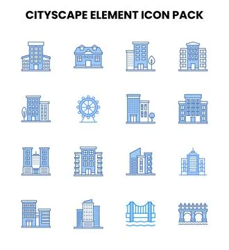 Cityscape Element Two Colour Scalable Icons Pack Stock Illustration