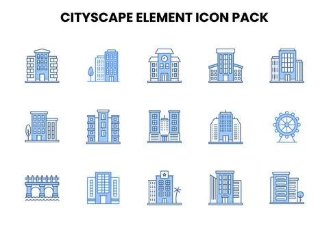 Cityscape Element Two Colour Set Icons Pack Ilustración de archivo