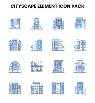 Cityscape Element Two Colour Vector Icons Pack Stock Illustration