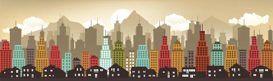 Cityscape in the evening Stock Illustration