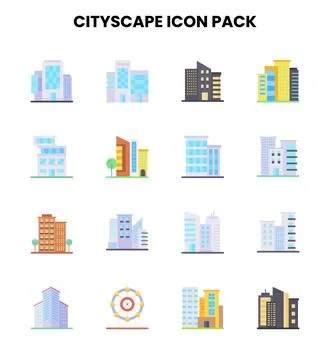 Cityscape Flat Scalable Icons Pack Stock Illustration