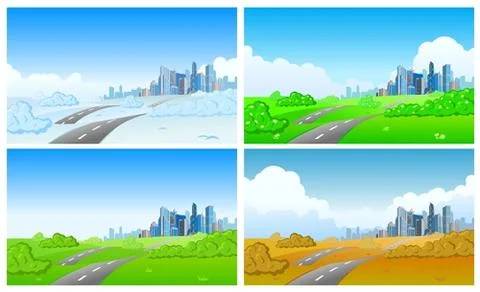 Cityscape in four seasons. vector Stock Illustration