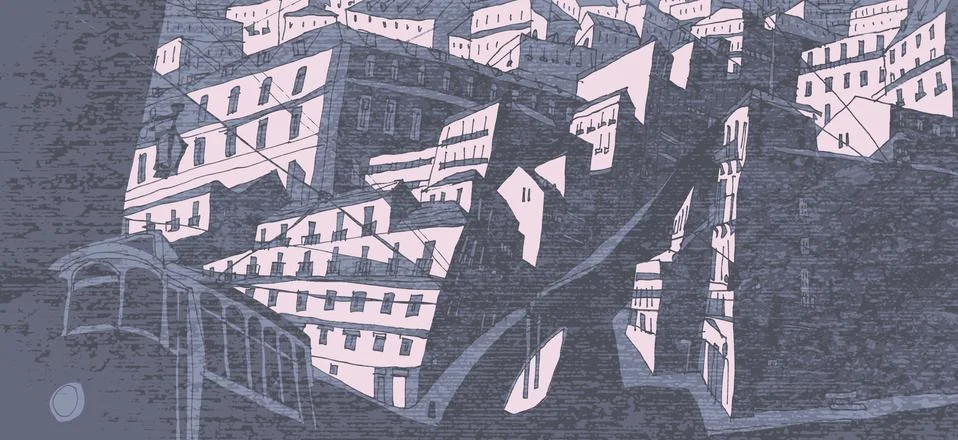 Cityscape with funicular Ilustración de archivo