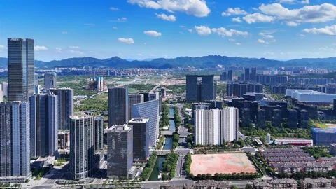 Cityscape of Future Sci-Tech City, Yuhang District, Hangzhou, China 库存影片 346086115
