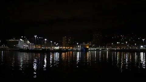 Cityscape of Genoa by night Stock Footage 104754974