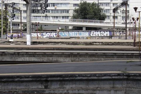 Cityscape with graffiti Stock Photos