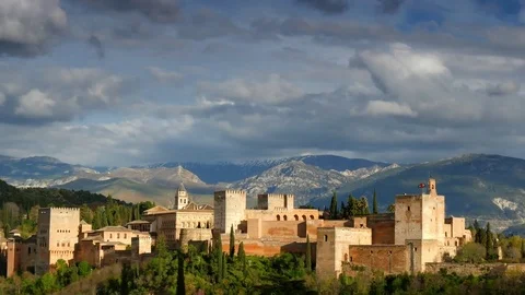 Cityscape of Granada. Alhambra palace and fortress complex. Andalusia, Spain Stock Footage