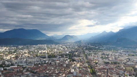 Cityscape of Grenoble in the evening Stock Footage 96223799
