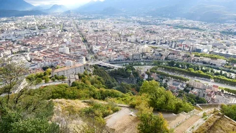 Cityscape of Grenoble in the evening Stock-Footage 96223802