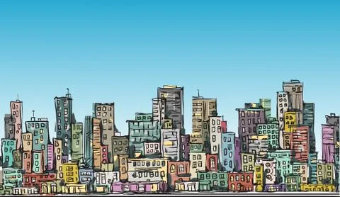 Cityscape. Hand drawn vector Stock Illustration