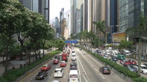 Cityscape Hong Kong, elevated traffic scene, skyscrapers. Extreme long shot. Stock Footage 65712982