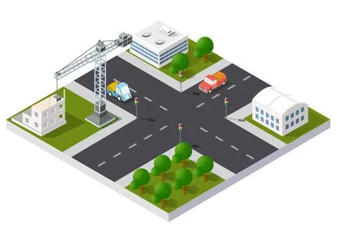 Cityscape icon design elements with isometric building Illustrazione stock