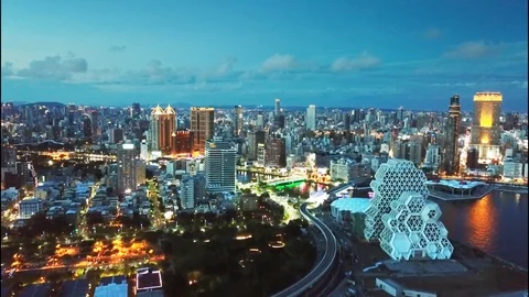 Cityscape of Kaohsiung at night Stock Footage