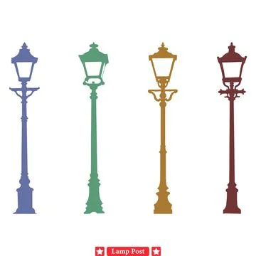 Cityscape Lamp Post Vector Pack  Urban Lighting Elements Set Stock Illustration