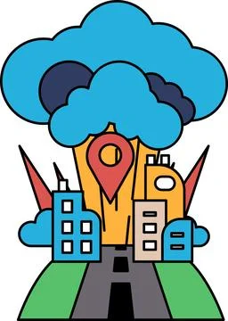 A cityscape with a large cloud in the background Stock Illustration