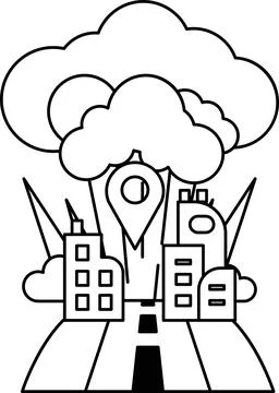 A cityscape with a large cloud in the background Stock Illustration