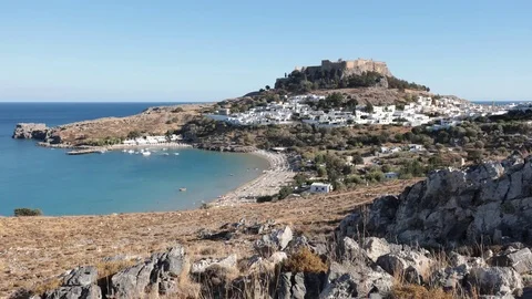 Cityscape of Lindos, Greece Stock Footage 83008255