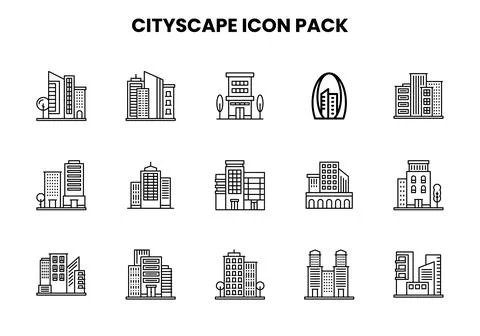 Cityscape Line Graphics Icons Pack Stock Illustration