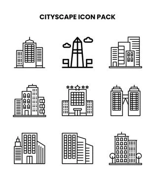 Cityscape Line Vector Icons Pack Stock Illustration