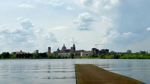 Cityscape of Mantova, time lapse view from the lake Stock Footage 239086128