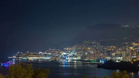 Cityscape of Monte Carlo at night timelapse, Monaco. Stock Footage
