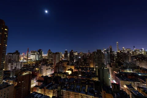 Cityscape Moon Tracking (1 of 2) Stock Footage 145626666