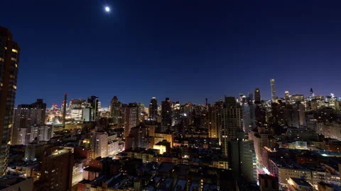 Cityscape Moon Tracking Crop (2 of 2) Stock Footage 145626612