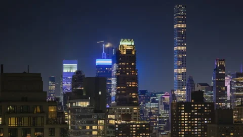 Cityscape Moonset Timelapse Stock Footage 253717398