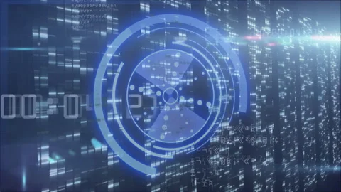 Cityscape at night with animation of digital interface and binary code 스톡 동영상 304110971