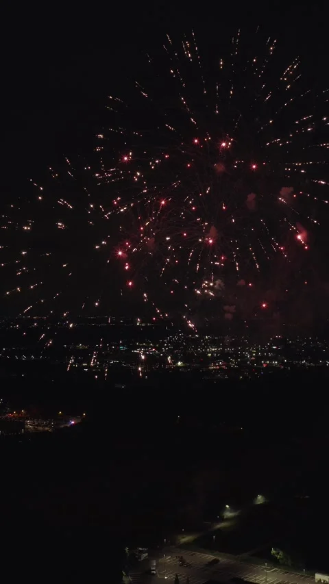 Cityscape Night Fireworks Display Stock Footage 341138286