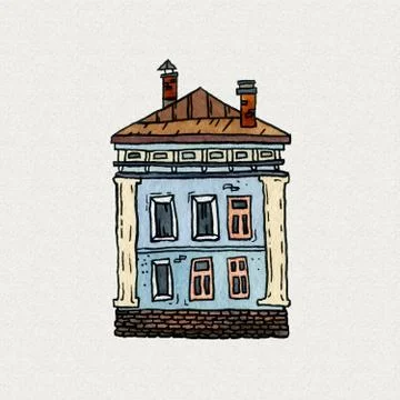 Cityscape old town hand drawn watercolor illustration. Old city landscape with Stock Illustration