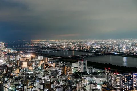 Cityscape of Osaka City in the evening. Stock Photos