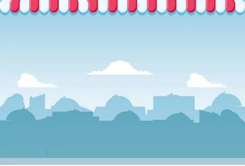 Cityscape with parasol frame イラスト素材