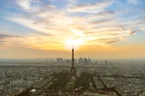 Cityscape of paris in the dusk with eiffel tower in france Stock Photos