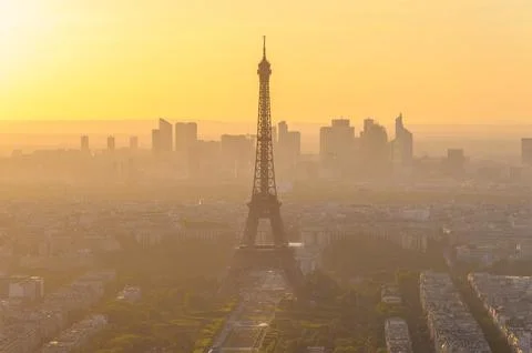 Cityscape of paris in the dusk with eiffel tower Stock Photos