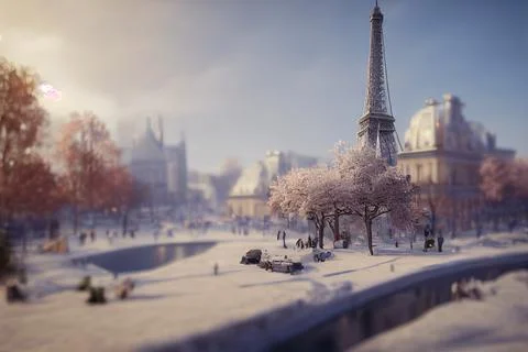 Cityscape of Paris at winter Stock Illustration