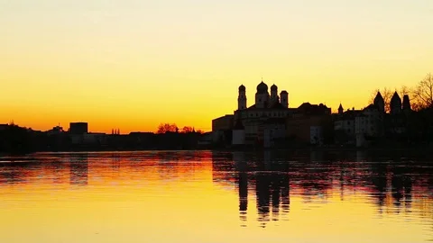 Cityscape of Passau with famous St. Stephan'c Cathedral Stock Footage