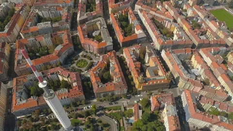 Cityscape of Prague, Flight over the city. Aerial View of the Prague city Stock Footage 112992018