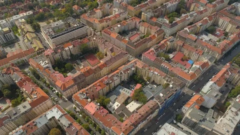 Cityscape of Prague, Flight over the city. Aerial View of the Prague city Stock Footage 112993411