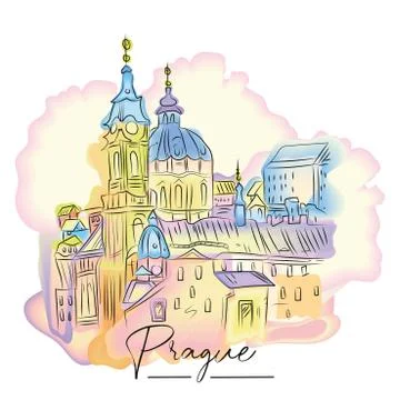 Cityscape of Prague Stock Illustration