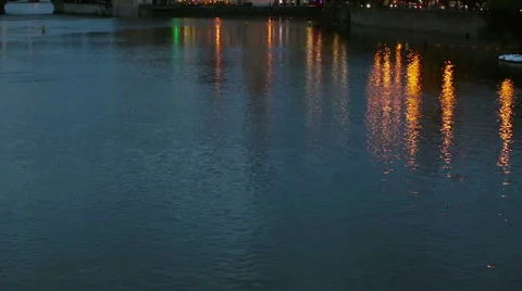 Cityscape of Prague at night with Charles Bridge Karluv Most over Vltava river Stock Footage