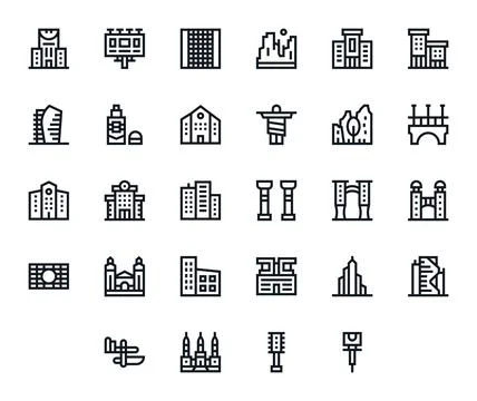 Cityscape Professional Vector Set with 28 Bold Line Grid Fitted Retina Read.. Stock Illustration