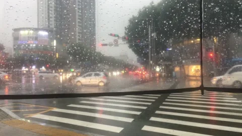 The cityscape on a rainy day. Stock Footage 137436092