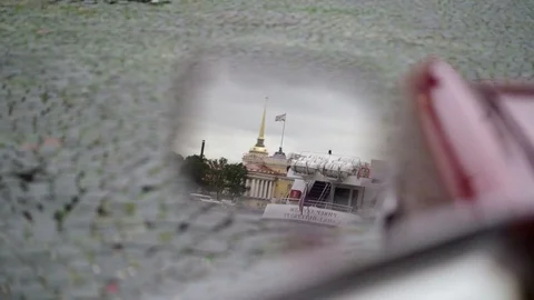 Cityscape in rear view mirror Video stock 72738768