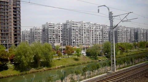 The cityscape record on running train, China Видео 34025891