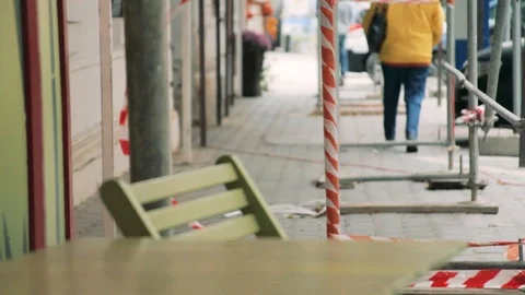 Cityscape. Restrictive tape. Cafe. Stock Footage 100228581